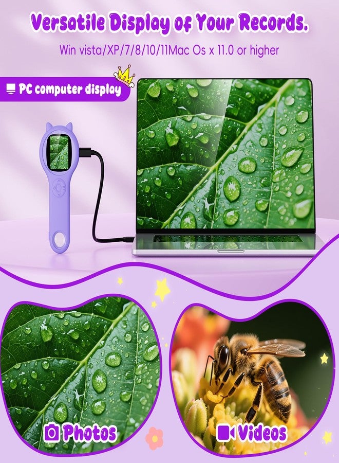 Ashfly Microscope for Kids - Mini Pocket Handheld Microscope for Toddlers-STEM Educational Science Kit Toys for Christmas Birthday Gifts Toys for 5 6 7 8 9 10 11 12 Year Old Girls（Purple） - Image 3